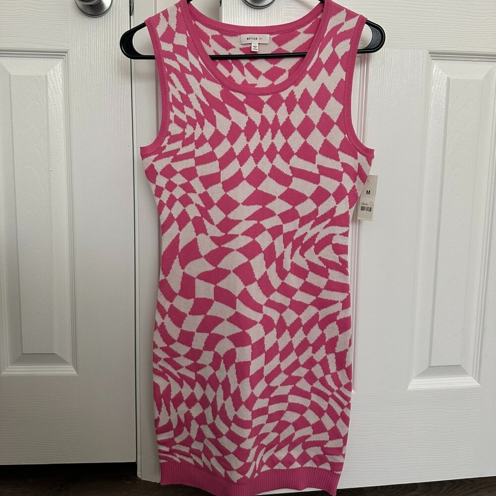 Pink Checkered Sweater Mini Dress